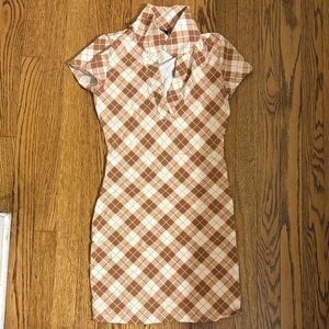 Plaid Brown and White Women's Dress